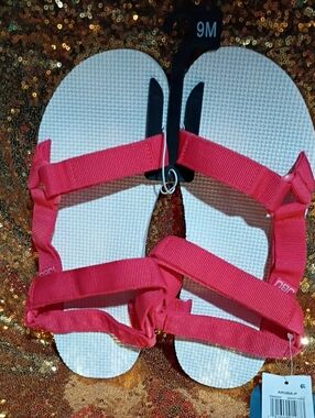 JBU Women's White Footbed Sandals with Pink Straps